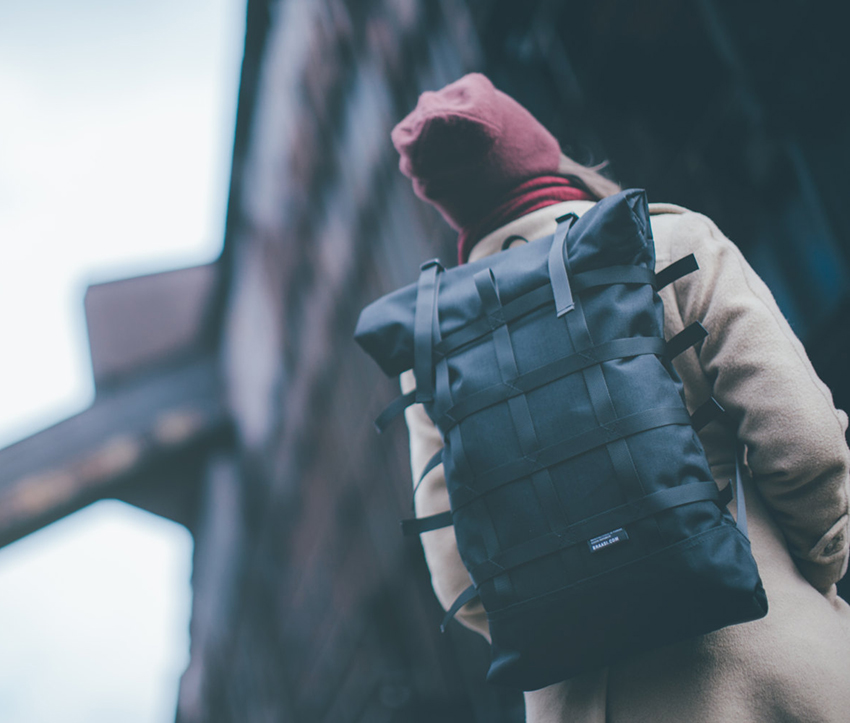 black rolltop backpack